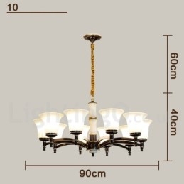 Pure Brass Luxuoso Rústico Retro Vintage Latão Pedra Pingente Vela Lustre com Tons de Vidro