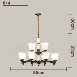 Pure Brass Luxuoso Rústico Retro Vintage Latão Pedra Pingente Vela Lustre com Tons de Vidro