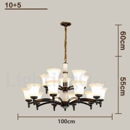Pure Brass Luxuoso Rústico Retro Vintage Latão Pedra Pingente Vela Lustre com Tons de Vidro