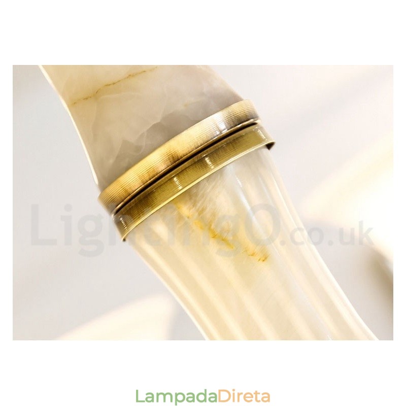 Pure Brass Luxuoso Rústico Retro Vintage Latão Pedra Pingente Vela Lustre com Tons de Vidro