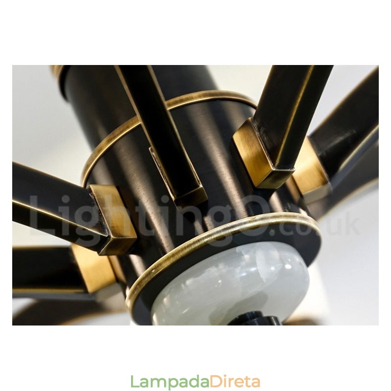 Pure Brass Luxuoso Rústico Retro Vintage Latão Pedra Pingente Vela Lustre com Tons de Vidro