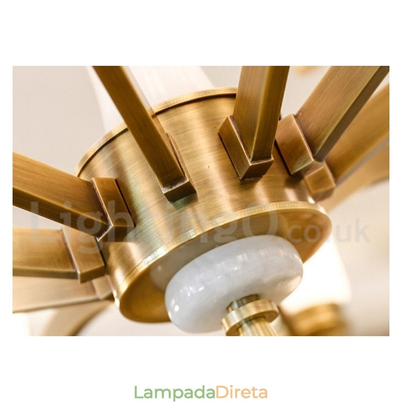Pure Brass Luxuoso Rústico Retro Vintage Latão Pedra Pingente Vela Lustre com Tons de Vidro