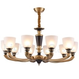 Pure Brass Luxuoso Rústico Retro Vintage Latão Pingente Vela Lustre com Tons de Vidro