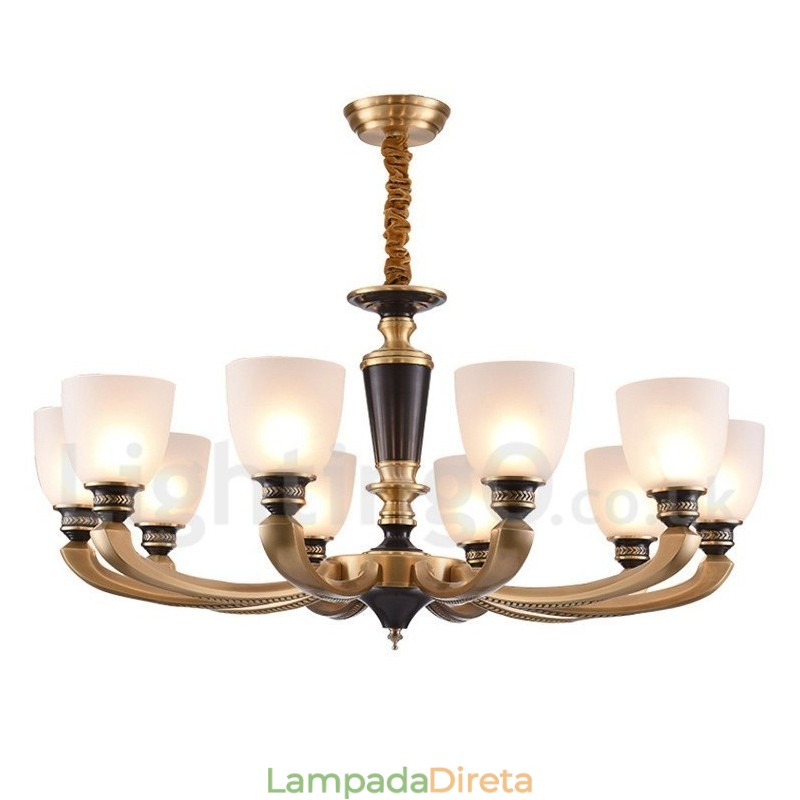 Pure Brass Luxuoso Rústico Retro Vintage Latão Pingente Vela Lustre com Tons de Vidro