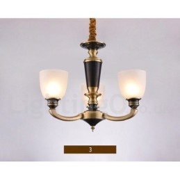 Pure Brass Luxuoso Rústico Retro Vintage Latão Pingente Vela Lustre com Tons de Vidro