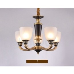 Pure Brass Luxuoso Rústico Retro Vintage Latão Pingente Vela Lustre com Tons de Vidro