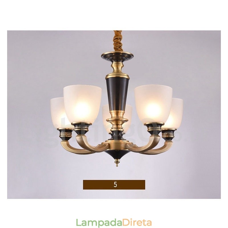 Pure Brass Luxuoso Rústico Retro Vintage Latão Pingente Vela Lustre com Tons de Vidro