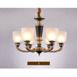 Pure Brass Luxuoso Rústico Retro Vintage Latão Pingente Vela Lustre com Tons de Vidro