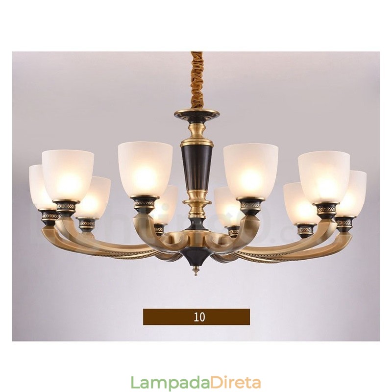 Pure Brass Luxuoso Rústico Retro Vintage Latão Pingente Vela Lustre com Tons de Vidro