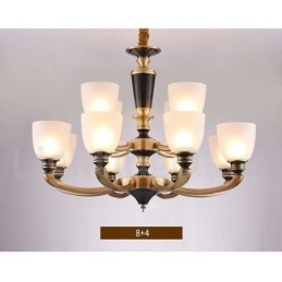 Pure Brass Luxuoso Rústico Retro Vintage Latão Pingente Vela Lustre com Tons de Vidro