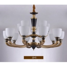 Pure Brass Luxuoso Rústico Retro Vintage Latão Pingente Vela Lustre com Tons de Vidro