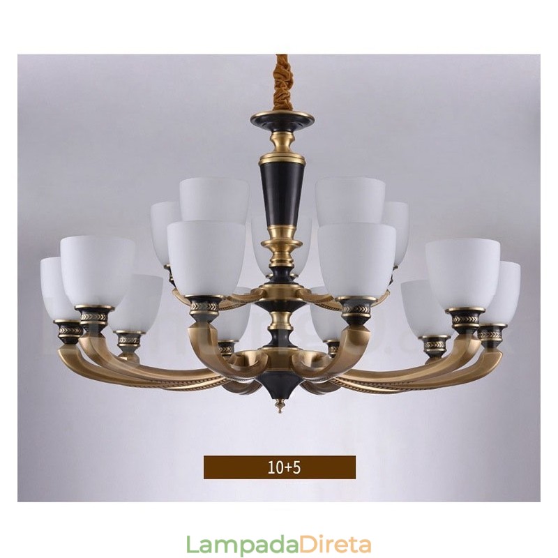 Pure Brass Luxuoso Rústico Retro Vintage Latão Pingente Vela Lustre com Tons de Vidro