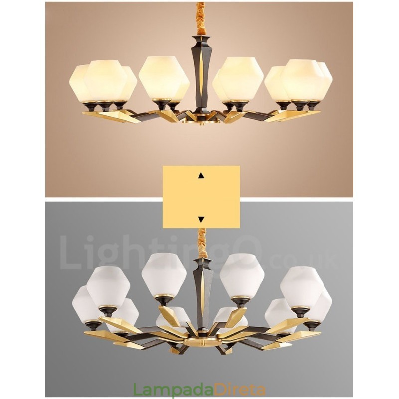 Pure Brass Luxuoso Rústico Retro Vintage Latão Pingente Vela Lustre com Tons de Vidro