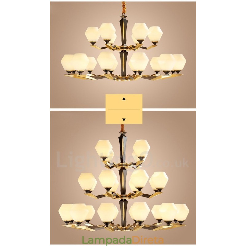 Pure Brass Luxuoso Rústico Retro Vintage Latão Pingente Vela Lustre com Tons de Vidro