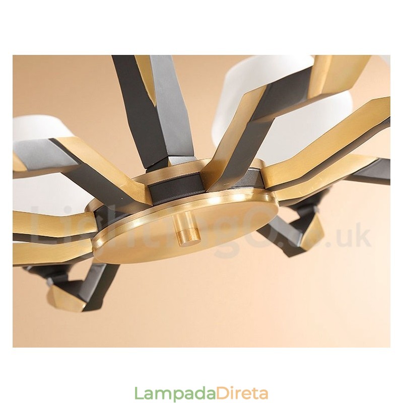 Pure Brass Luxuoso Rústico Retro Vintage Latão Pingente Vela Lustre com Tons de Vidro