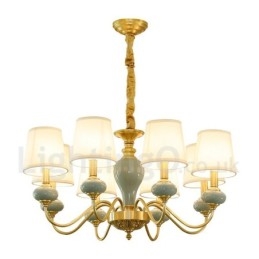 Pure Brass Luxuoso Rústico Retro Vintage Latão Cerâmica Pingente Vela Lustre com Tecido Tons