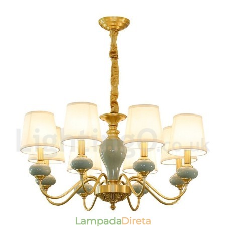 Pure Brass Luxuoso Rústico Retro Vintage Latão Cerâmica Pingente Vela Lustre com Tecido Tons Pure Brass Luxuoso Rústico Retro Vintage Latão Cerâmica Pingente Vela Lustre com Tecido Tons