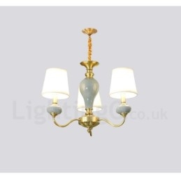 Pure Brass Luxuoso Rústico Retro Vintage Latão Cerâmica Pingente Vela Lustre com Tecido Tons