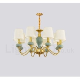 Pure Brass Luxuoso Rústico Retro Vintage Latão Cerâmica Pingente Vela Lustre com Tecido Tons