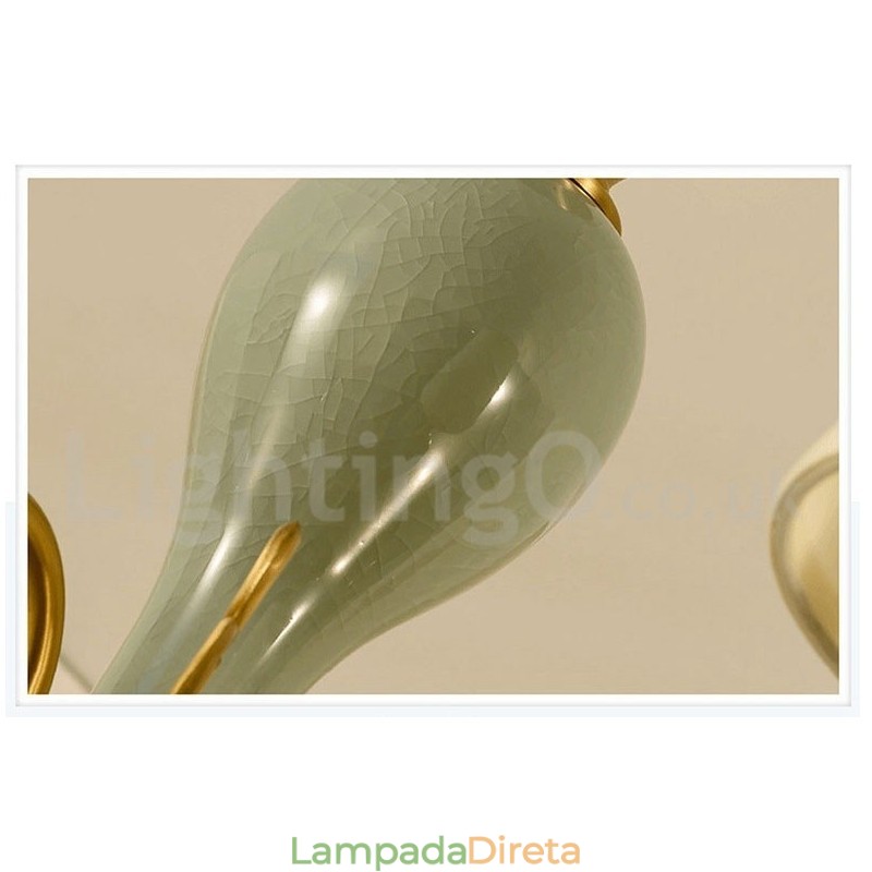 Pure Brass Luxuoso Rústico Retro Vintage Latão Cerâmica Pingente Vela Lustre com Tecido Tons