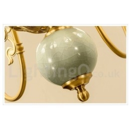 Pure Brass Luxuoso Rústico Retro Vintage Latão Cerâmica Pingente Vela Lustre com Tecido Tons