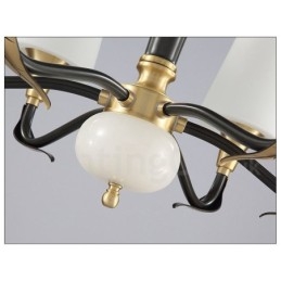 Pure Brass Luxuoso Rústico Retro Vintage Latão Pedra Pingente Vela Lustre com Tons de Vidro