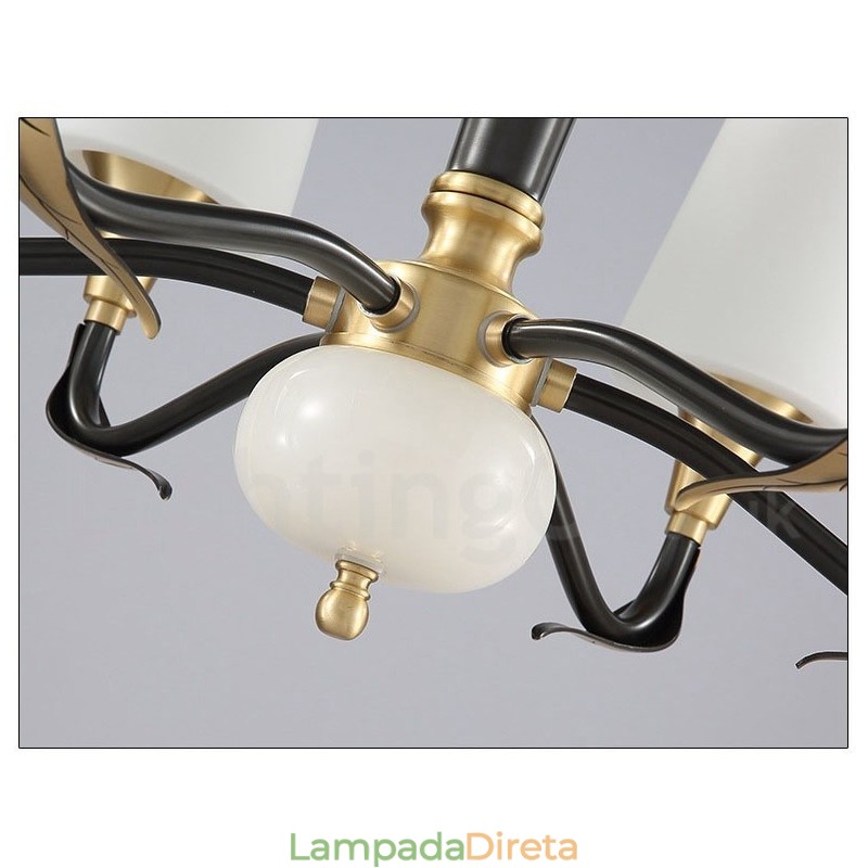 Pure Brass Luxuoso Rústico Retro Vintage Latão Pedra Pingente Vela Lustre com Tons de Vidro