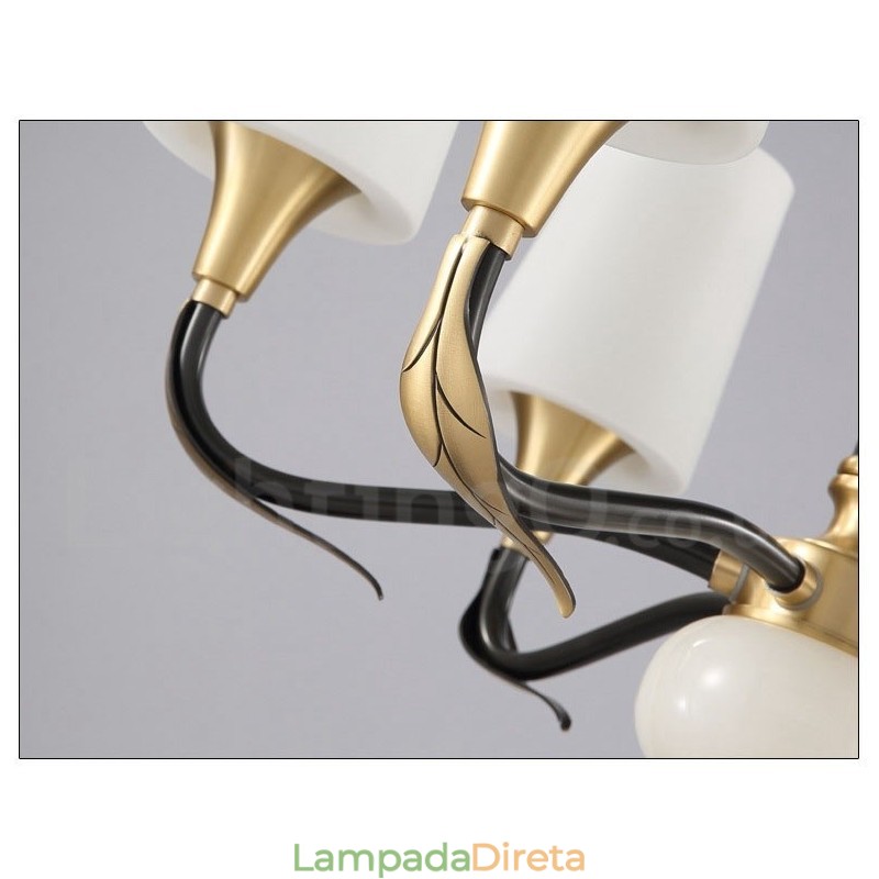 Pure Brass Luxuoso Rústico Retro Vintage Latão Pedra Pingente Vela Lustre com Tons de Vidro