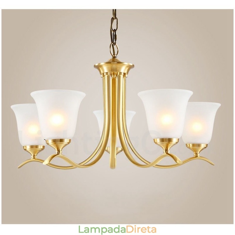 Pure Brass Luxuoso Rústico Retro Vintage Latão Pingente Vela Lustre com Tons de Vidro