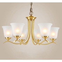 Pure Brass Luxuoso Rústico Retro Vintage Latão Pingente Vela Lustre com Tons de Vidro
