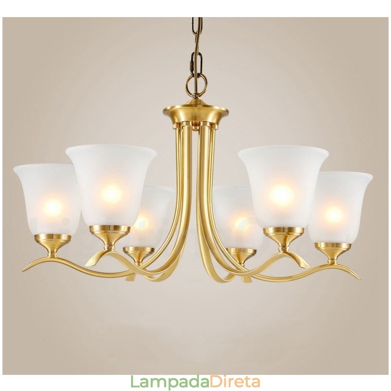 Pure Brass Luxuoso Rústico Retro Vintage Latão Pingente Vela Lustre com Tons de Vidro