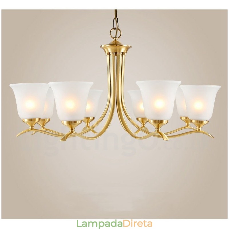 Pure Brass Luxuoso Rústico Retro Vintage Latão Pingente Vela Lustre com Tons de Vidro