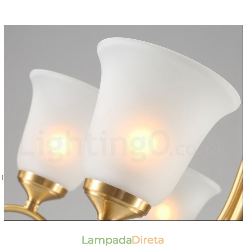 Pure Brass Luxuoso Rústico Retro Vintage Latão Pingente Vela Lustre com Tons de Vidro