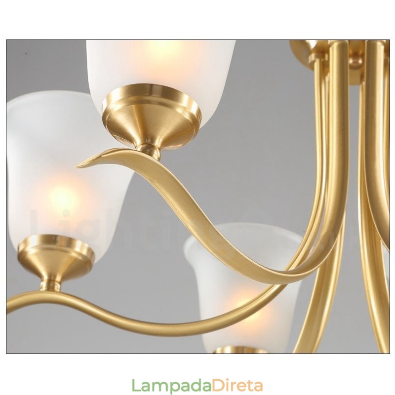 Pure Brass Luxuoso Rústico Retro Vintage Latão Pingente Vela Lustre com Tons de Vidro