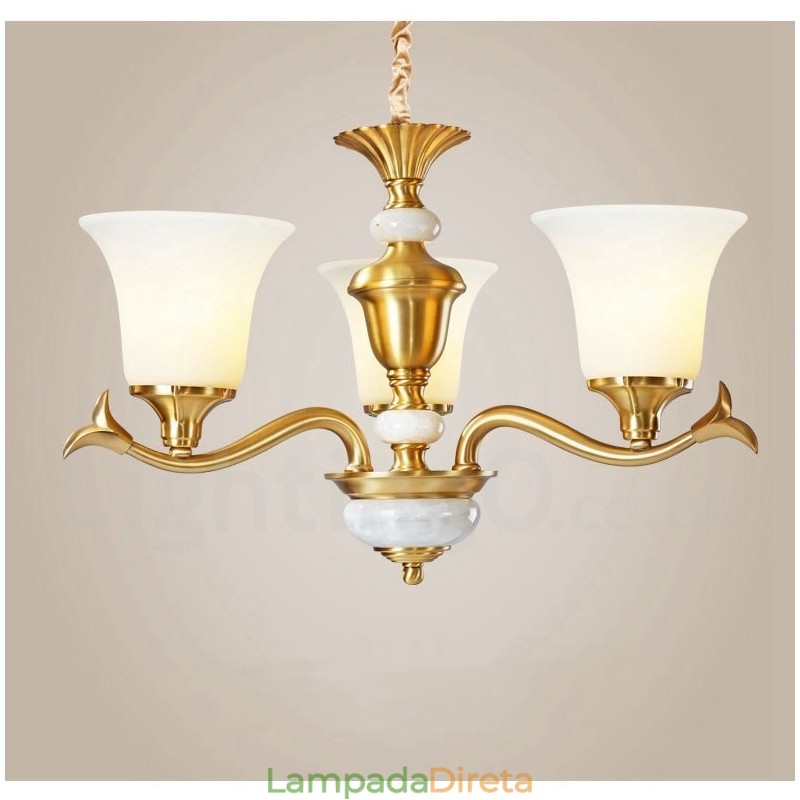 Pure Brass Luxuoso Rústico Retro Vintage Latão Pedra Pingente Vela Lustre com Tons de Vidro
