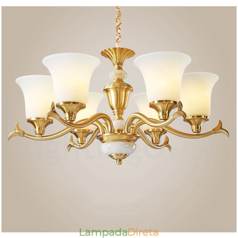 Pure Brass Luxuoso Rústico Retro Vintage Latão Pedra Pingente Vela Lustre com Tons de Vidro