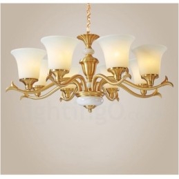 Pure Brass Luxuoso Rústico Retro Vintage Latão Pedra Pingente Vela Lustre com Tons de Vidro