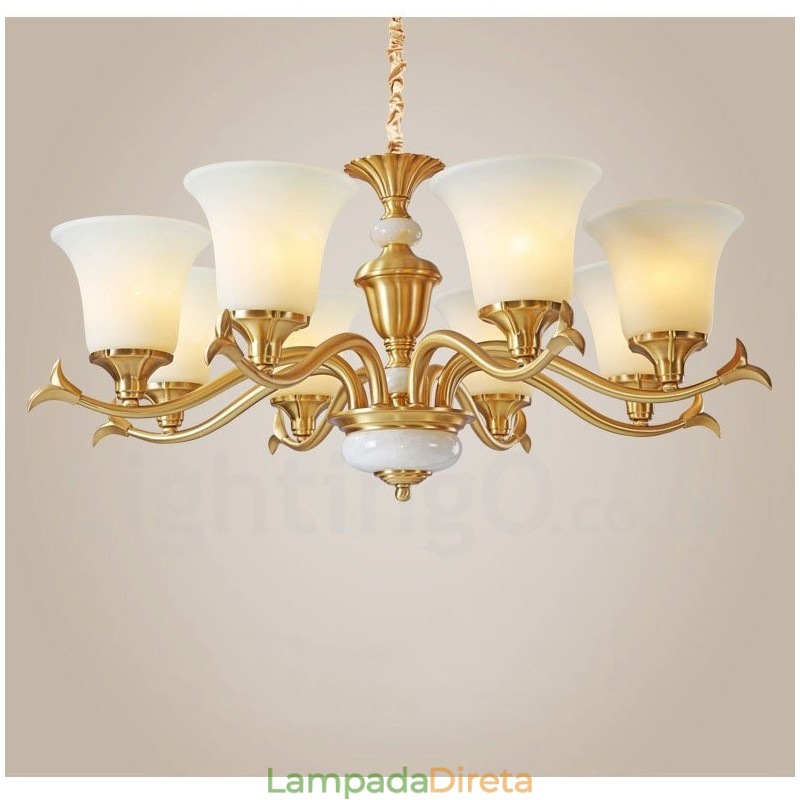 Pure Brass Luxuoso Rústico Retro Vintage Latão Pedra Pingente Vela Lustre com Tons de Vidro