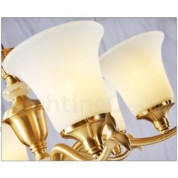 Pure Brass Luxuoso Rústico Retro Vintage Latão Pedra Pingente Vela Lustre com Tons de Vidro