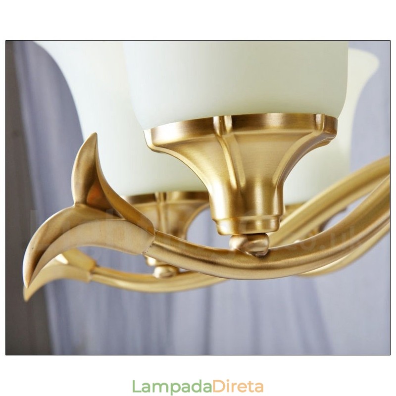 Pure Brass Luxuoso Rústico Retro Vintage Latão Pedra Pingente Vela Lustre com Tons de Vidro