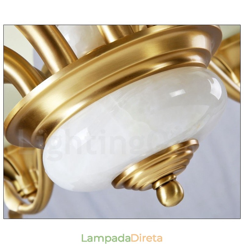 Pure Brass Luxuoso Rústico Retro Vintage Latão Pedra Pingente Vela Lustre com Tons de Vidro