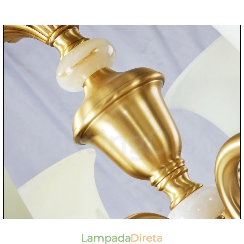 Pure Brass Luxuoso Rústico Retro Vintage Latão Pedra Pingente Vela Lustre com Tons de Vidro