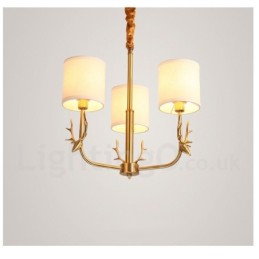 Pure Brass Luxuoso Rústico Retro Vintage Latão Pingente Vela Lustre com Tecido Tons