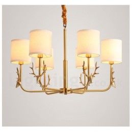 Pure Brass Luxuoso Rústico Retro Vintage Latão Pingente Vela Lustre com Tecido Tons