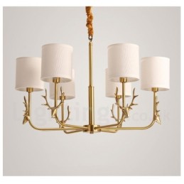 Pure Brass Luxuoso Rústico Retro Vintage Latão Pingente Vela Lustre com Tecido Tons