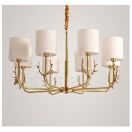 Pure Brass Luxuoso Rústico Retro Vintage Latão Pingente Vela Lustre com Tecido Tons