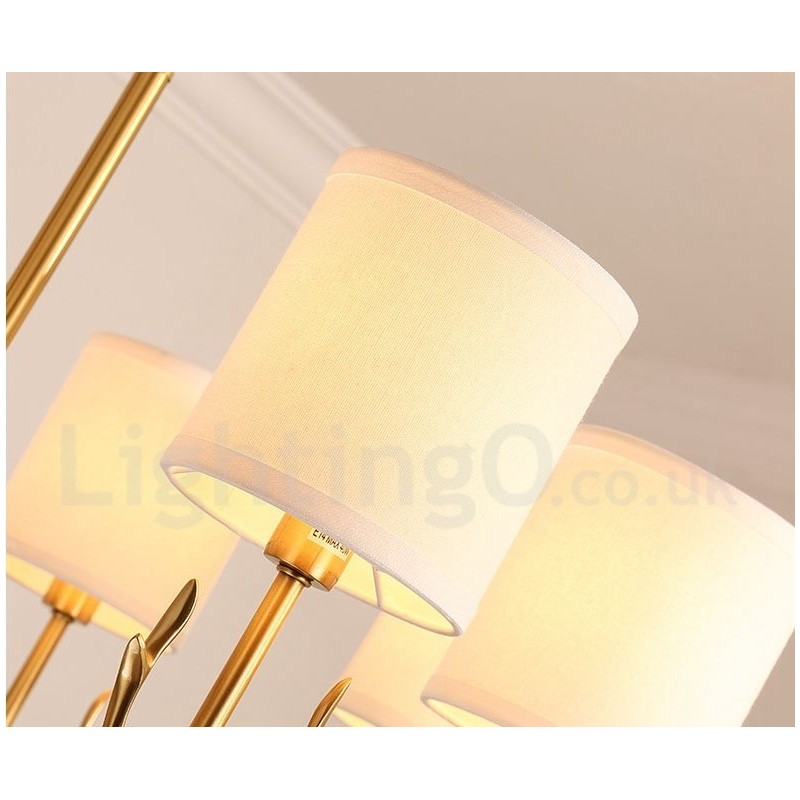 Pure Brass Luxuoso Rústico Retro Vintage Latão Pingente Vela Lustre com Tecido Tons