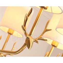 Pure Brass Luxuoso Rústico Retro Vintage Latão Pingente Vela Lustre com Tecido Tons