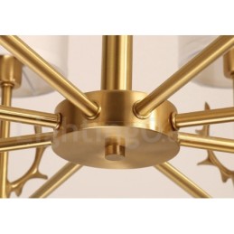 Pure Brass Luxuoso Rústico Retro Vintage Latão Pingente Vela Lustre com Tecido Tons