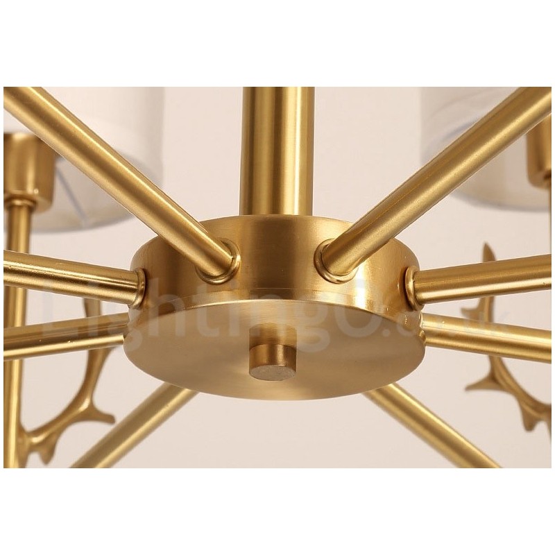 Pure Brass Luxuoso Rústico Retro Vintage Latão Pingente Vela Lustre com Tecido Tons